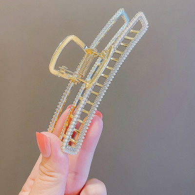 Kẹp tóc kim loại dạng dài ngọc trai đính đá sang trọng (mẫu mới)