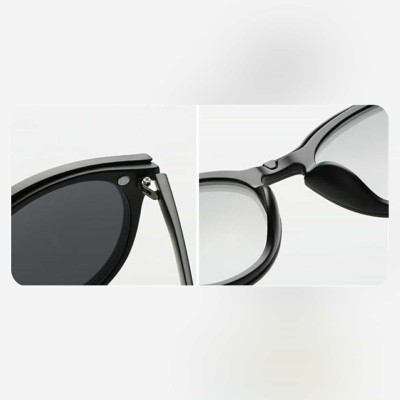 Kính Râm - Cận 2in1 2 Tròng Mắt Tròn Form To Gọng Nhựa Đen Cho Nam Nữ