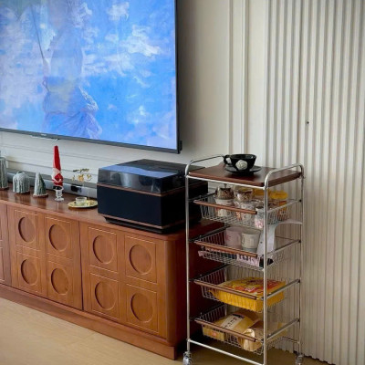 Xe Đẩy Kệ Để Đồ Đa Năng Nhiều Ngăn Tầng Có Ván Gỗ Retro Vintage – Khung Kim Loại Chắc Chắn, Kệ Trang Trí Nhà Bếp Phòng Khách - HÀNG CHÍNH HÃNG MINIIN