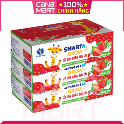 Thùng sữa nước trái cây Smarta Grow (vị dâu) giúp trẻ tăng chiều cao, phát triển não bộ, dinh dưỡng cho trẻ thấp còi (48 hộp x 180ml)