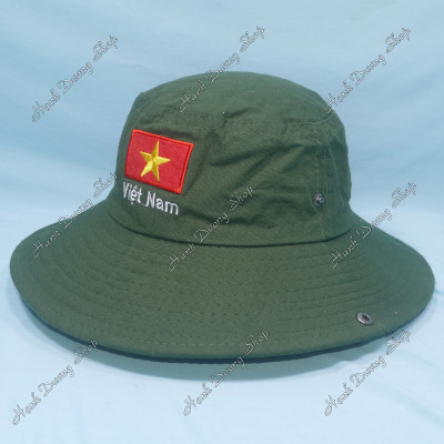 Nón tai bèo rộng vành nam thêu lá cờ Việt Nam, chất liệu vải kaki oát mát mẻ, bền chắc - Dùng khi làm việc ngoài trời - Hạnh Dương