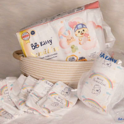 [S64]Tã/Bỉm Dán  BB KITTY SENSITIVE dành cho da Nhạy Cảm size S 64 miếng/ 04 - 08 kg mẫu mới