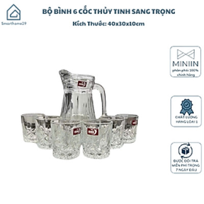 Bộ Bình Thủy Tinh Sang Trọng 6 Cốc – Quà Tặng Cao Cấp, Hộp Đựng, Thiết Kế Hiện Đại - HÀNG CHÍNH HÃNG MINIIN