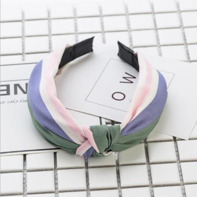 Bờm cài tóc turban nữ kẻ tím nhạt phối hồng trắng bản to BN22C