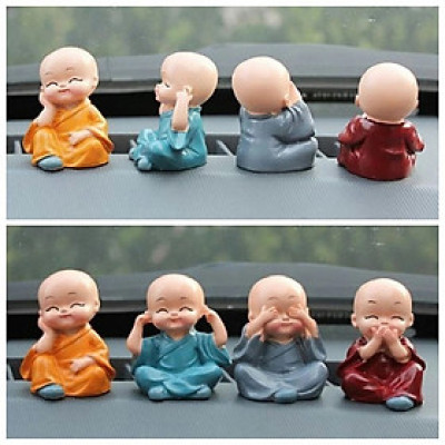 Bộ 4 Chú Tiểu Để Xe Hơi Cầu An Trang Trí Xe Hơi , Bàn Làm Việc - Hàng chính hãng