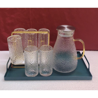 COMBO BỘ BÌNH CỐC THỦY TINH CHỊU NHIỆT CAO CẤP LÊN ĐẾN 400 ĐỘ C KÈM KHAY SẮT XANH ( BÌNH BẦU )