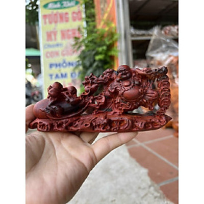 Tượng phật di lặc kéo bao tiền bằng gỗ trắc đỏ đen kt 15×4×7cm