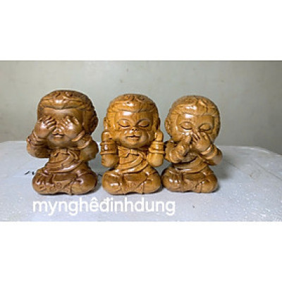 Tượng tam không khỉ bằng gỗ bách xanh thơm nức cao 10x7x6cm
