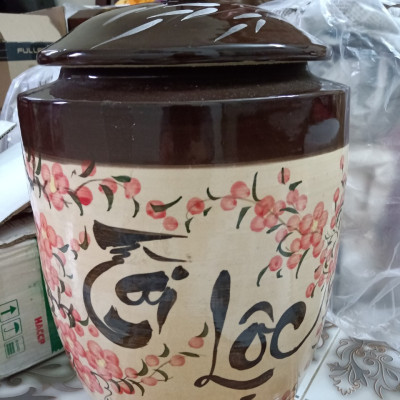 Hũ gạo tài lộc hoa đào Bát Tràng loại 15Kg