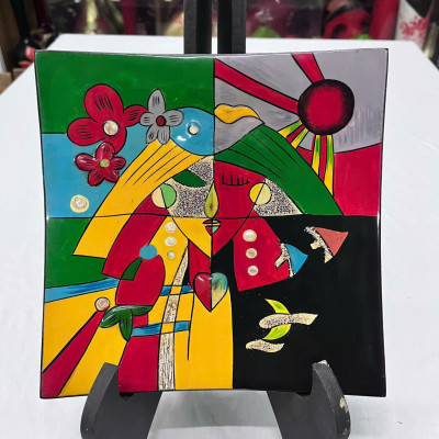 Dĩa vuông sơn mài Picasso size hàng xuất khẩu trang trí, làm quà tặng