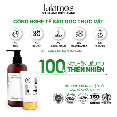Combo bảo vệ da trắng hồng Lalamos Sữa Rửa Mặt 280ml + Kem Chống Nắng Nhụy Kim Ngân Hoa Nâng Tone 50ml