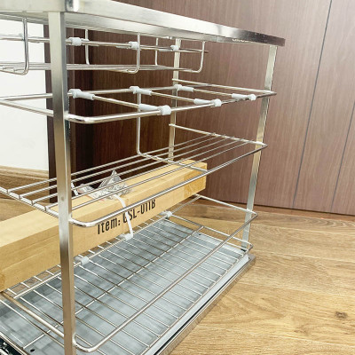 Giá gia vị inox 304 cho tủ bếp bảo hành vĩnh viễn han gỉ 3 tầng để đồ