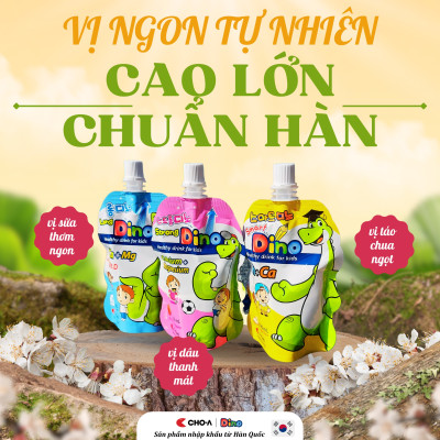 Combo 3 Túi Nước Dino LongDino/StrongDino Dành Cho Trẻ Em (3 Vị Sữa x Dâu x Táo)