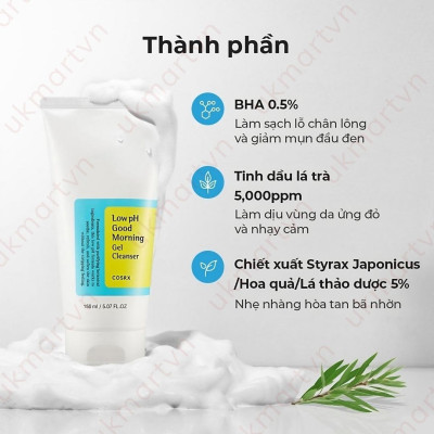 Gel Rửa Mặt Tràm Trà, 0.5% BHA COSRX Low pH Good Morning Gel Cleanser 150ml