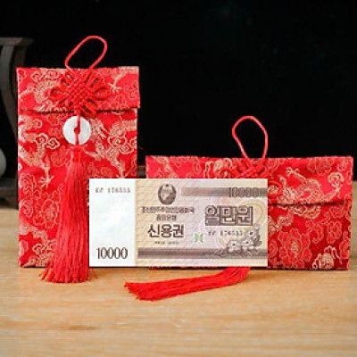 Túi gấm màu cam loại 10000 Triều Tiên sưu tầm, làm quà tặng