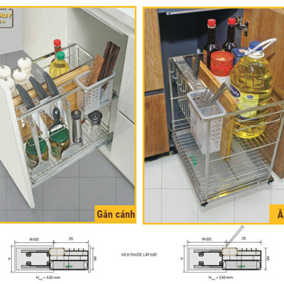 Giá gia vị inox 304 cho tủ bếp bảo hành vĩnh viễn han gỉ 3 tầng để đồ
