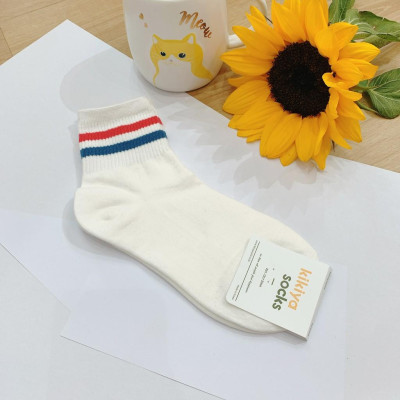 Tất vớ nữ cổ cao sọc ngang Kikiya cao cấp Hàn Quốc W-C-002