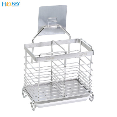 Kệ đựng đũa muỗng 2 ngăn dán tường inox 304 Hobby Home Decor DM05
