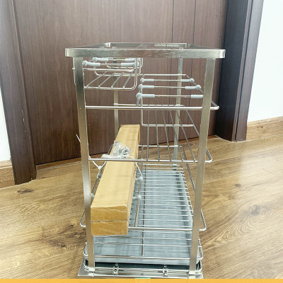 Giá gia vị inox 304 cho tủ bếp bảo hành vĩnh viễn han gỉ 3 tầng để đồ