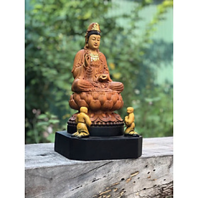 Nhất tâm bái phật phật bà quan âm bồ tát bằng gỗ hương đá làm mầu giả cổ kt cao 35×20×18cm