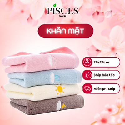 Khăn Mặt PISCES TOWEL 35x75cm Thêu Hình Thời Tiết Cotton Mềm Mại, Khăn Spa Yoga Gym Thể Thao Thấm Hút Mồ Hôi