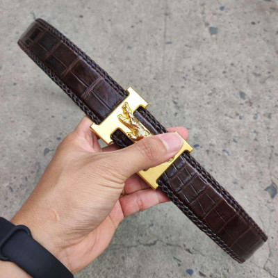 Dây nịt da bụng cá sấu liền tấm 4cm H29N1