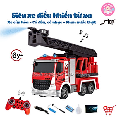 Đồ chơi xe điều khiển từ xa 1:12 - Xe cứu hỏa có đèn, nhạc và phun nước thật - SINO HJ8002-1