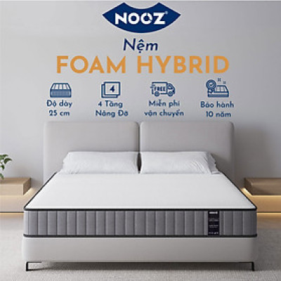 Nệm Foam Hybrid 25cm Nooz Home Goods Tiêu Chuẩn CertiPUR-US Ruột Đệm Lò Xo Túi Độc Lập Kết Hợp Cùng 2 Tầng Cao Su Non (Convulated Foam và High Density Foam)