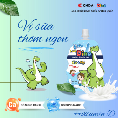 Combo 3 Túi Nước Dino LongDino/StrongDino Dành Cho Trẻ Em (3 Vị Sữa x Dâu x Táo)