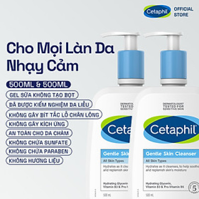 Combo 2 Sữa rửa mặt dịu nhẹ cho da nhạy cảm Cetaphil Gentle Skin Cleanser 500ml