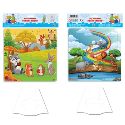 Bộ 2 Tranh Xếp Hình 36 Mảnh Để Bàn 23 x 23 cm - Minh Châu C2-007