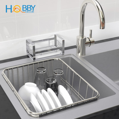 Kệ để đồ rửa bát có khay nhựa dán tường inox 304 Hobby Home Decor KRC1
