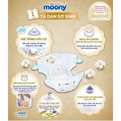 Tã bỉm dán Moony Natural L38 (9-14kg)
