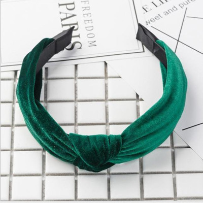 Bờm cài tóc turban nữ BN30D bản to vải nhung mầu xanh lá