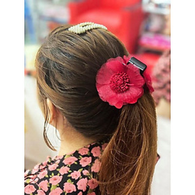 Kẹp tóc sau - kẹp tóc hoa vải màu đỏ đô