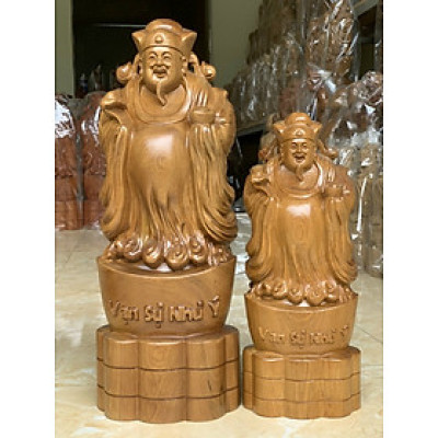 Tượng ông thần tài bằng gỗ bách xanh thơm nức kt 40×15×11cm