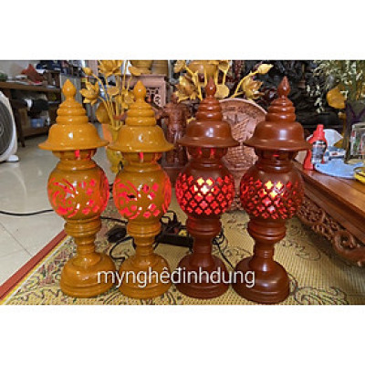 Cặp đèn thờ bằng gỗ khắc chữ phúc lộc thọ kt cao 41cm 
