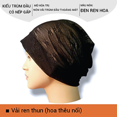 [KIỂU NẾP GẤP] Nón vải trùm đầu, mũ vải đội đầu, mũ mềm mỏng mát, thấm hút mồ hôi, bệnh nhân ung thư, chemo hat, cancer hat [ĐEN REN HOA] 