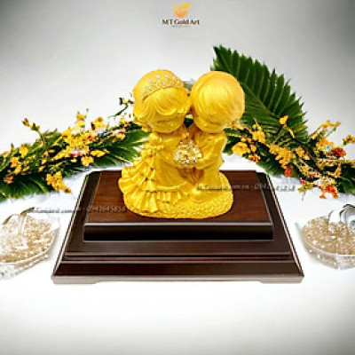Tượng cô dâu chú rể dát vàng 24k( 19x27x34cm) MT Gokd Art- Hàng chính hãng, quà tặng ngày cưới, kỷ niệm ngày cưới 
