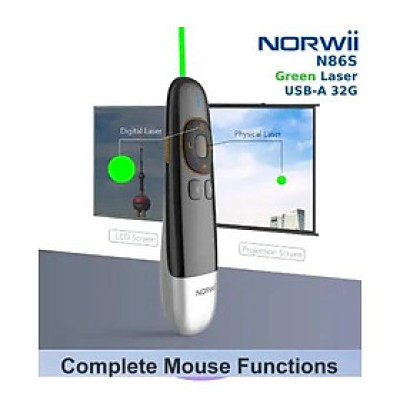 Bút trình chiếu kĩ thuật số Laser xanh cho màn chiếu và màn hình NORWii N86S, Hàng Chính Hãng