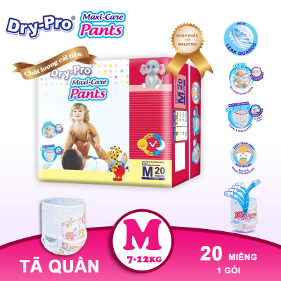 Combo Tã/bỉm quần Dry-Pro M20 (7kg-12kg) + tặng 1 gói khăn ướt Pur 80 tờ cho bé
