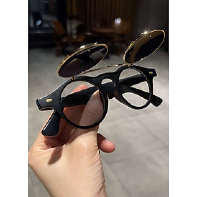 Kính chống nắng Mắt tròn thầy bói 2 lớp mở nắp gọng nhựa 