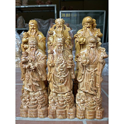 Bộ tượng phật tam đa phúc lộc thọ bằng gỗ huyết long kt cao 40×13×11cm
