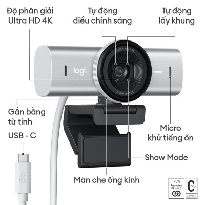 Webcam Logitech MX BRIO 4K ULTRA HD Đen/Xám - Hàng Chính Hãng
