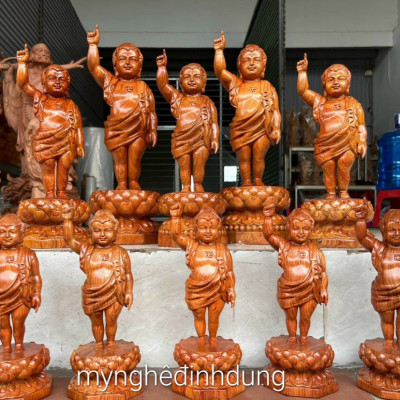 Tượng phật đản sinh bằng gỗ hương đá kt cao 30×12cm 