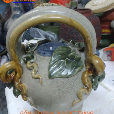 Bình vôi men rạn đắp trầu cau size đại cao 52cm