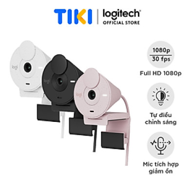 Máy Webcam Full HD Logitech Brio 300 Màn che ống kính, Micro giảm tiếng ồn, USB-C, được chứng nhận cho Zoom, Microsoft Teams, Google Meet, tự động điều chỉnh Ánh sáng - Hàng chính hãng