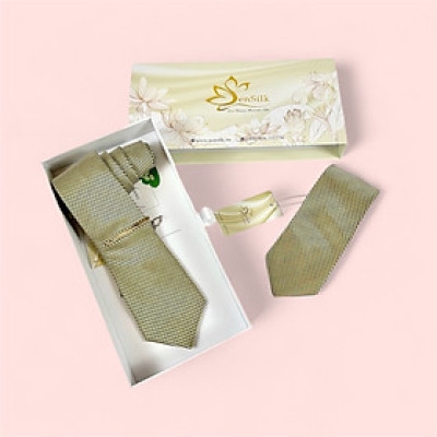 QUÀ TẶNG CHO NAM - Cà Vạt Lụa Cao Cấp Sen Silk Cavats15 - Silk Ties - Vietnamese Gifts - Quà Tặng Sự Kiện - Size 153x8cm - Men Neck Ties