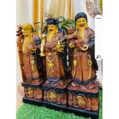 Bộ tượng phật tam đa phúc lộc thọ bằng gỗ hương đá tô làm mầu giả cổ kt 80×23×18cm