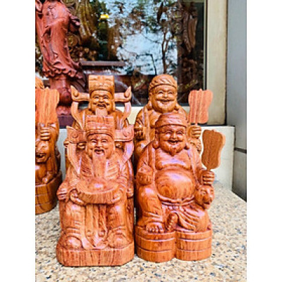 Cặp tượng phật thần tài ,ông thổ địa bằng gỗ hương đá kt cao 25x14×13cm